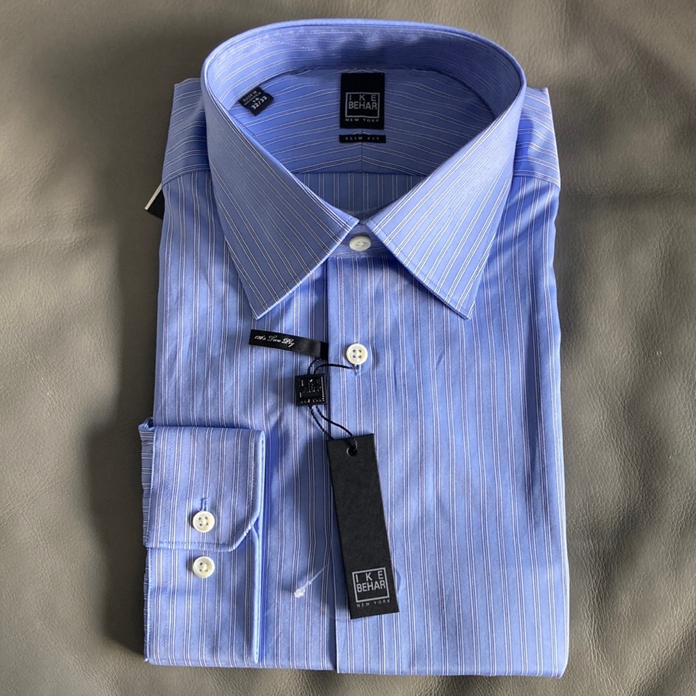 NWT Ike Behar Men’s Dress Shirt- Blue Size 16 32/33 Slim Fit.